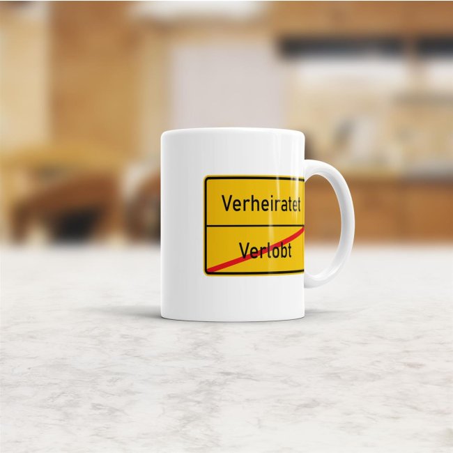 Tasse - Ortsschilder Verlobt -&gt; Verheiratet