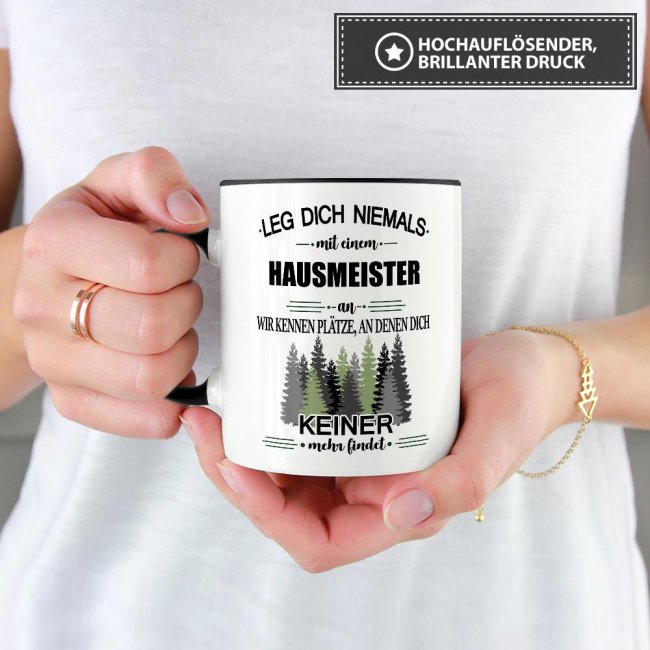 Berufe-Tasse - Leg dich niemals mit einem Hausmeister an - Schwarz