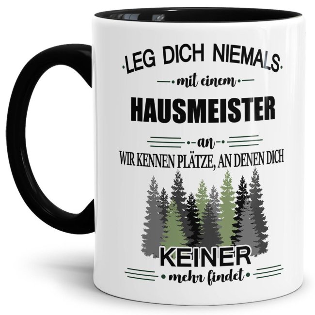 Berufe-Tasse - Leg dich niemals mit einem Hausmeister an - Schwarz