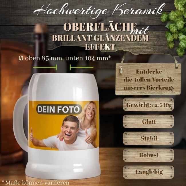 Personalisierter Bierkrug - mit Foto selbst gestalten - Keramik wei&szlig; - 500 ml