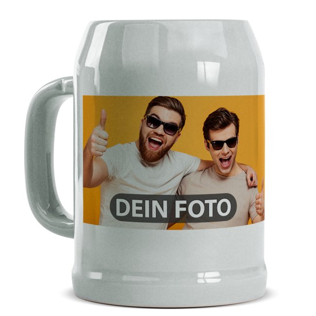 Personalisierter Bierkrug - mit Foto selbst gestalten - Keramik grau - 500 ml