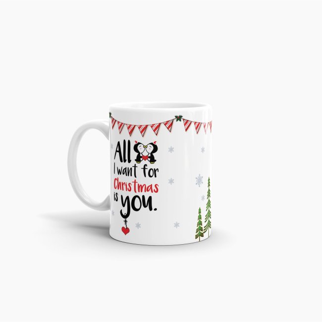 Tasse XMAS - All I want - Pinguin - wei&szlig;