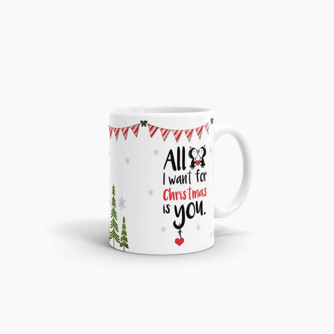 Tasse XMAS - All I want - Pinguin - wei&szlig;