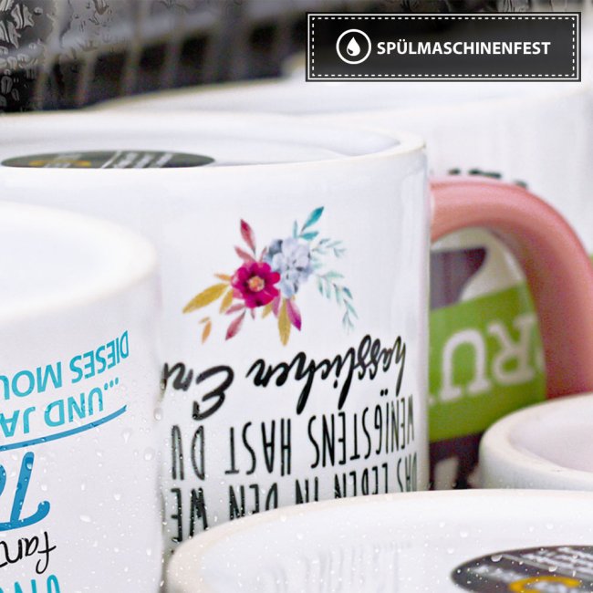 Tasse mit Spruch f&uuml;r Mama - Meine Gl&uuml;cksfee -  Innen &amp; Henkel T&uuml;rkis