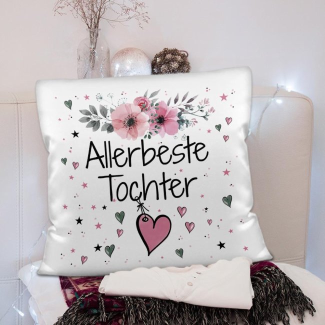 Kissen inkl. Kissenf&uuml;llung mit Spruch - Allerbeste Tante - Farbkissen R&uuml;ckseite Rosa