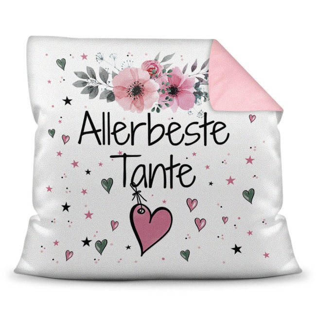 Kissen inkl. Kissenf&uuml;llung mit Spruch - Allerbeste Tante - Farbkissen R&uuml;ckseite Rosa