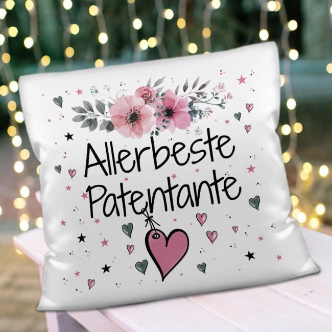 Kissen inkl. Kissenf&uuml;llung mit Spruch - Allerbeste Patentante - Farbkissen R&uuml;ckseite Rosa