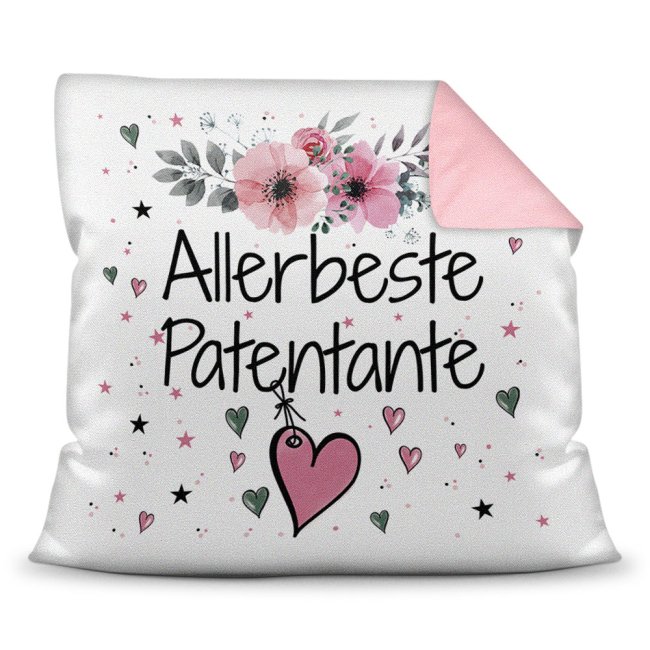 Kissen inkl. Kissenf&uuml;llung mit Spruch - Allerbeste Patentante - Farbkissen R&uuml;ckseite Rosa